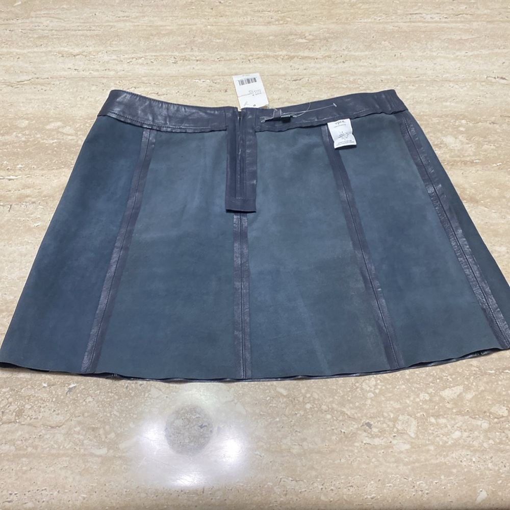 NWT Vince Camuto Genuine Leather Navy Mini Skirt, measurements in photos below. - Picture 7 of 10